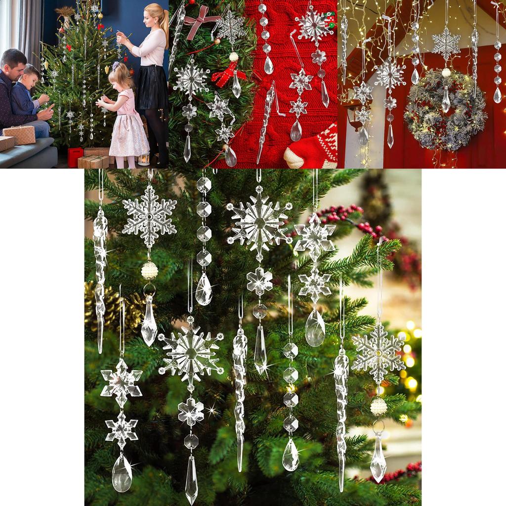 Elegant 10 Piece Christmas Tree Decoration Set With Acrylic Pearl Ornaments And Snowflakes