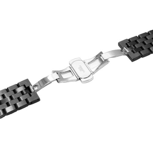 Kai Tian Quick Release 20mm Black Metal Watch Strap, Five-Row Replacement Strap, Matte Surface, Bracelet for Men and Women, Stainless Steel Watch Band