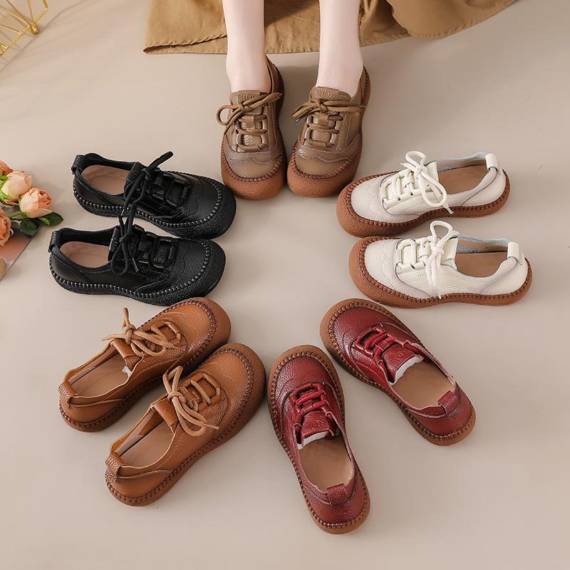 Fashion New autumn tied up flats woman genuine leather moccasins shoes for women luxury comfort flats oxfords shoes ladies casual loafer