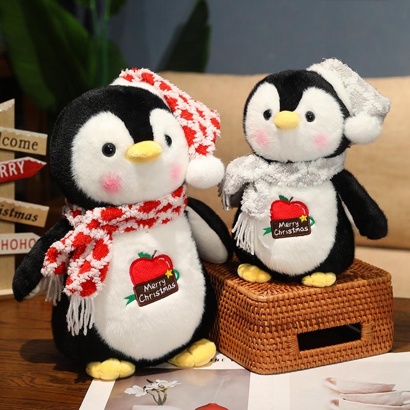 Cartoon Christmas Penguin Plush Toys Lovely Penguin Wear Christmas Hat Scarf Dolls Stuffed Soft Pillow Baby Girls Birthday Gift