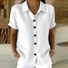 Women's Elegant Summer Cotton Linen Tops Short Sleeve Lapel Button Up Solid Color Loose Shirt Women Casual Blouse Cardigan Tops