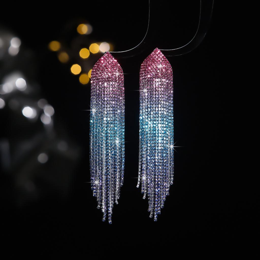 Beliebter Schmuck Luxus glänzender Strass lange Fransenohrringe