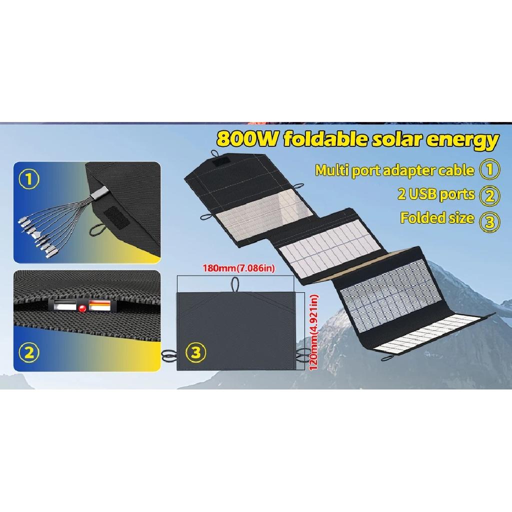 800W High Efficiency Foldable Solar Panel, 23.5% Conversion Rate, Lightweight Portable Solar Power for Camping