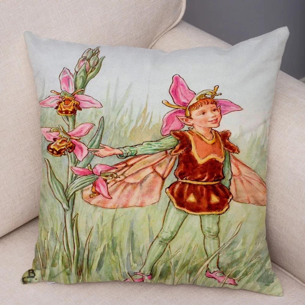 Fairy Tale World Elf Sofa Colorful Cute Cartoon Flower Girl Pillowcase Decorative Home Pillowcase