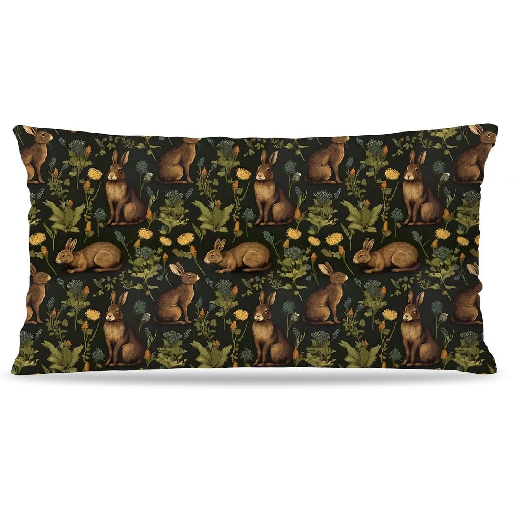 Mystical Mushroom Forest Pillow Covers 18x18 Double-Sided, Cottagecore Room Home Decor, Dark Green Rustic Wildflower Trees Mushroom Botanical синий