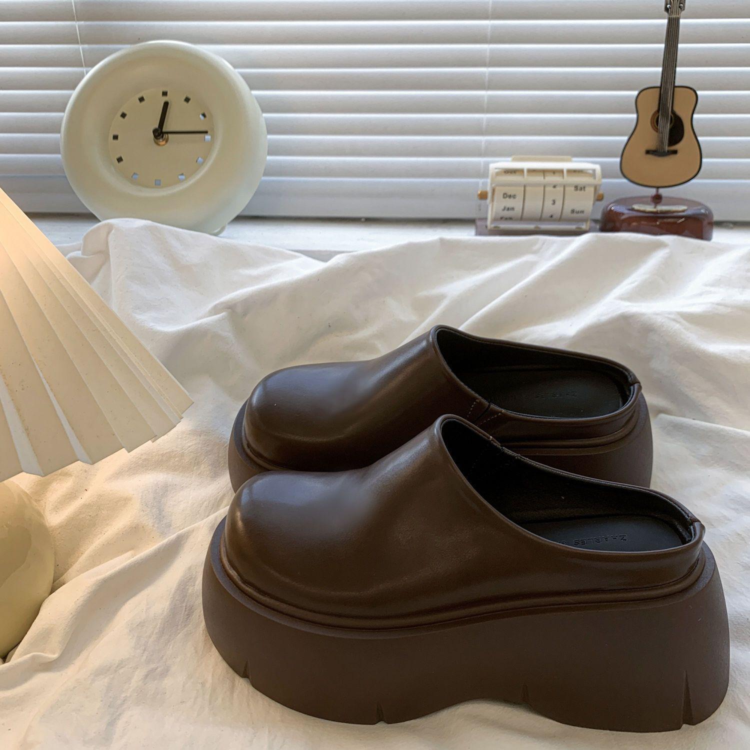 

Wear super high-heeled bag head half-drag women s shoes, thick-soled height-increasing slippers 40 коричневий