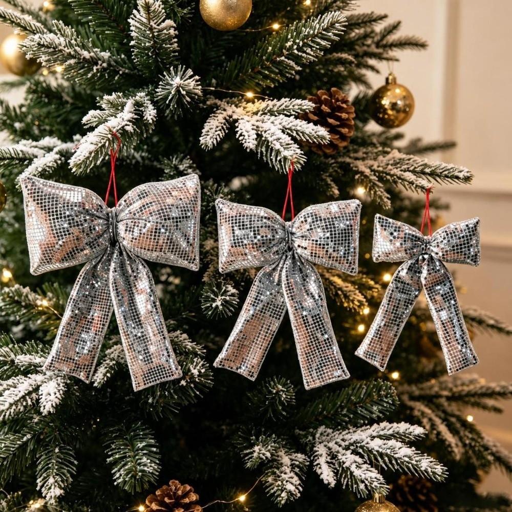 Sequin Decor Tree Ornament Shiny Surface Bow Pendant Easy Hang Christmas Bow Festive Display