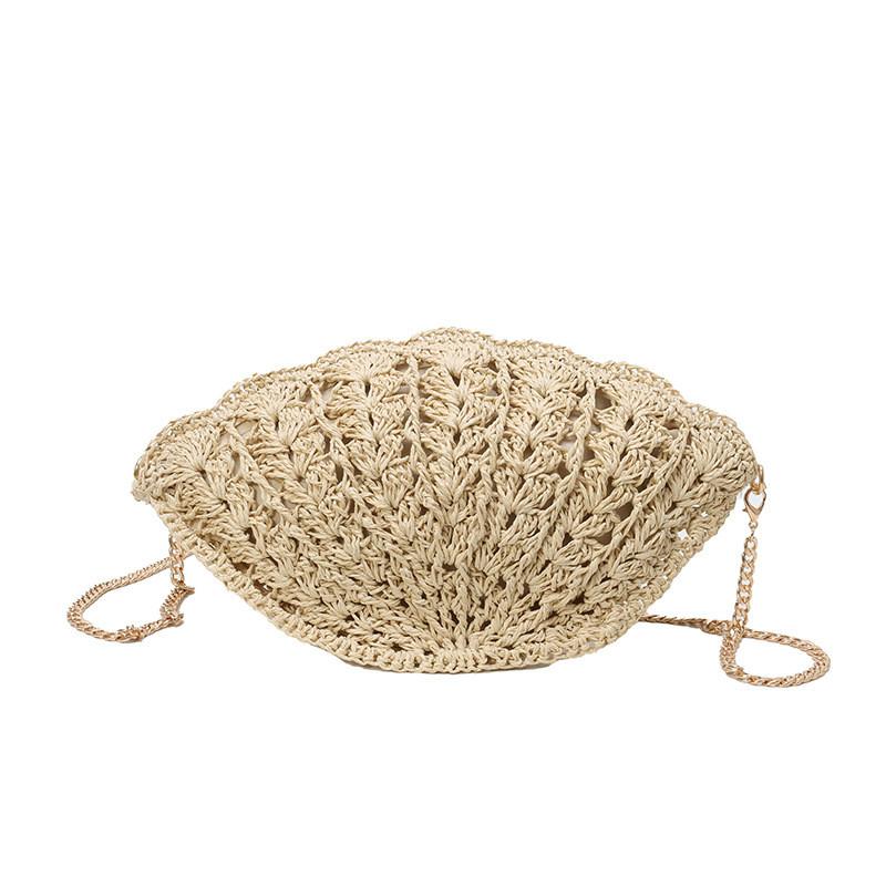 Simple Solid Color Shell Shaped Women Casual Woven Chain Bag For Daily Casual Wear