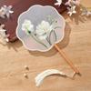 Ancient Handheld Flora Embroidered Fan with Pendant Floral Shaped Chinese Style Fan Butterfly Tassels Group Fan Photography Prop