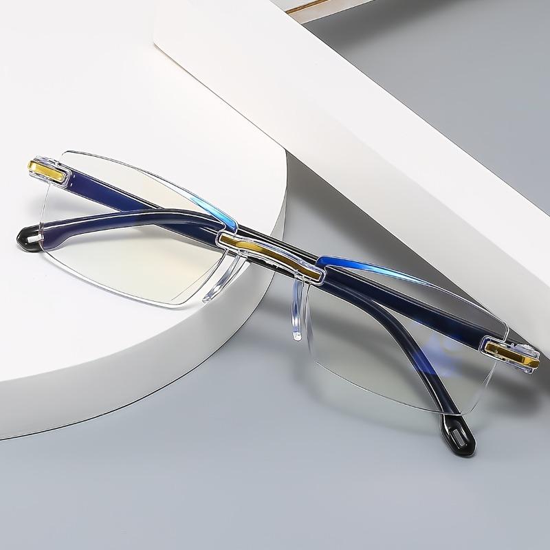 Rechteckige randlose Lesebrille für Männer und Frauen PC-Rahmenmaterial Leichtgewicht mit klaren PC-Gläsern zum Lesen