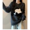 Women's Panda Jacquard Crewneck Sweater for Loose Autumn and Winter Style Slouchy Base Knit Top