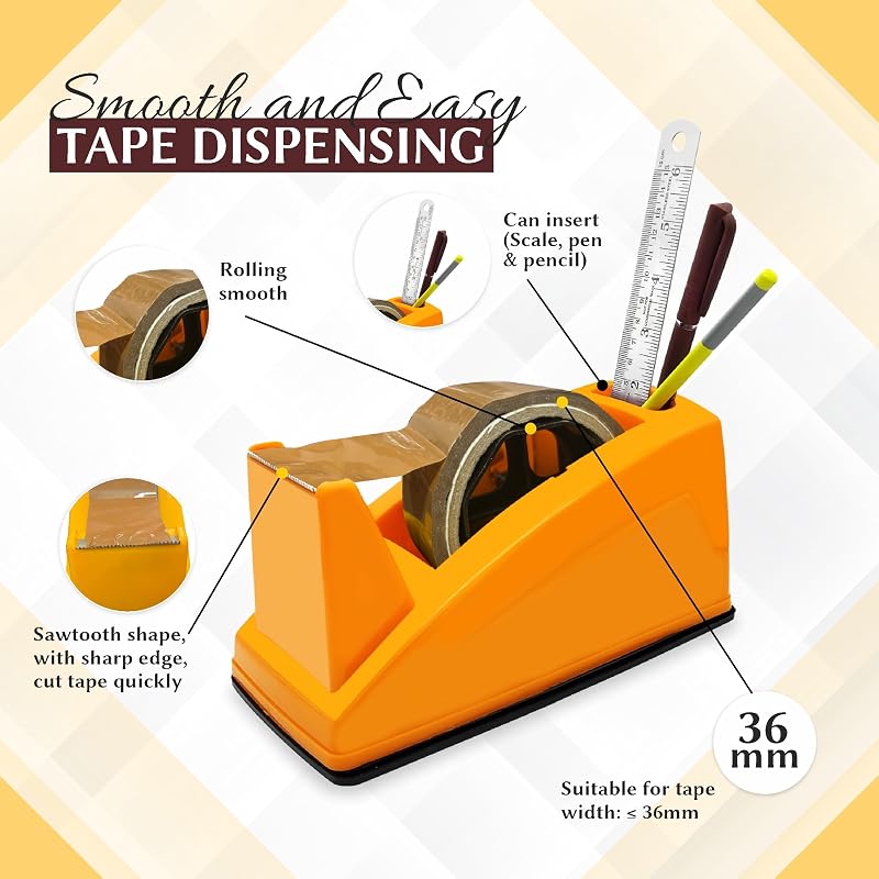 Yajnas Tape Dispenser For Packing, Heavy Weight And Anti-Skid 2 Inch Cello Tape Dispenser For Home, Office, School Use (