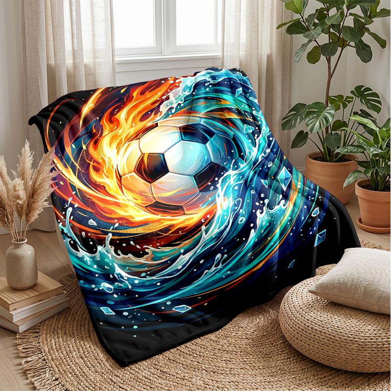 Fire and Ice Soccer Ball Theme Blanket Lightweight Warm Flannel Blanket Decorative Throw Blanket for Home Decoration