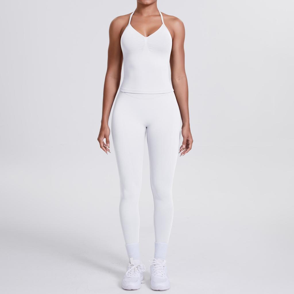 Seamless solid color beauty back vest, trousers, yoga suit set, tight running, fitness, yoga two-piece set