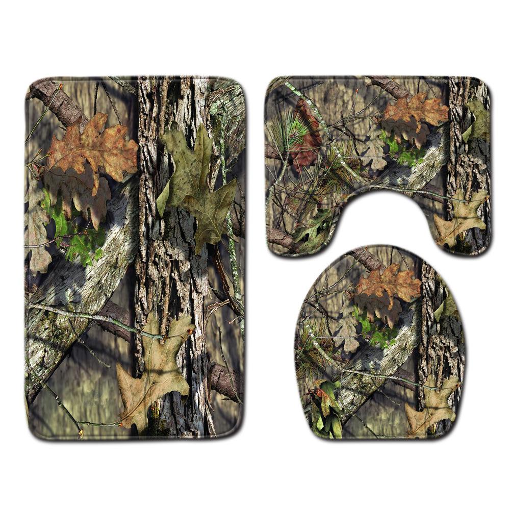 Toilet Three-Piece Bathroom Decorative Floor Mat Doormat Combination Water Drop Green Leaves Natural Scenery