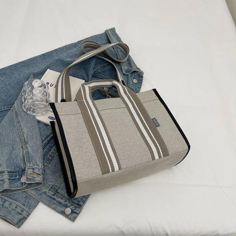 

Linen Fabric Handbags for Women Quality Striped Large Capacity Shoulder Crossbody Bag 2024 Latest Plain Color Shopping Totes Bag 33x23x13cm