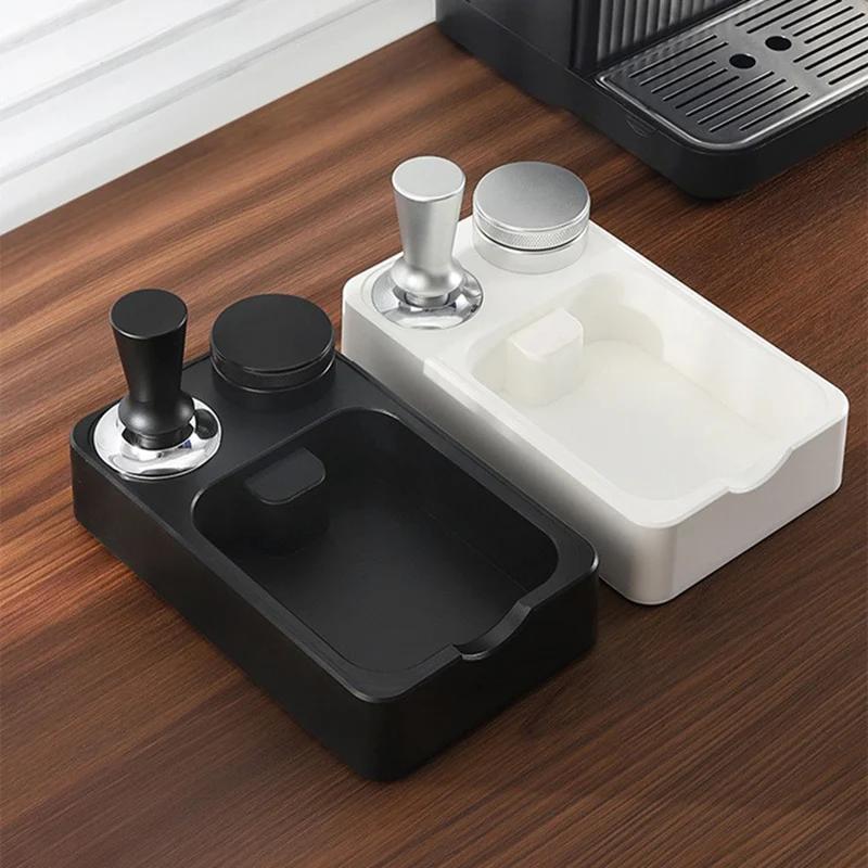 51-58mm Coffee Tamper Station Stand with Coffee Grounds Knock Box Coffee Portafiler Holder Tamper Pad Organizer Barista Tools