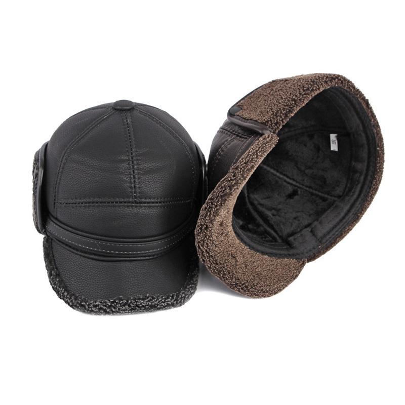 Hat Men's Winter Ear Protectors Neck Protectors Warm Middle-aged Elderly People's Cap Pu Leather Windproof Cold-proof Velvet Baseball Cap