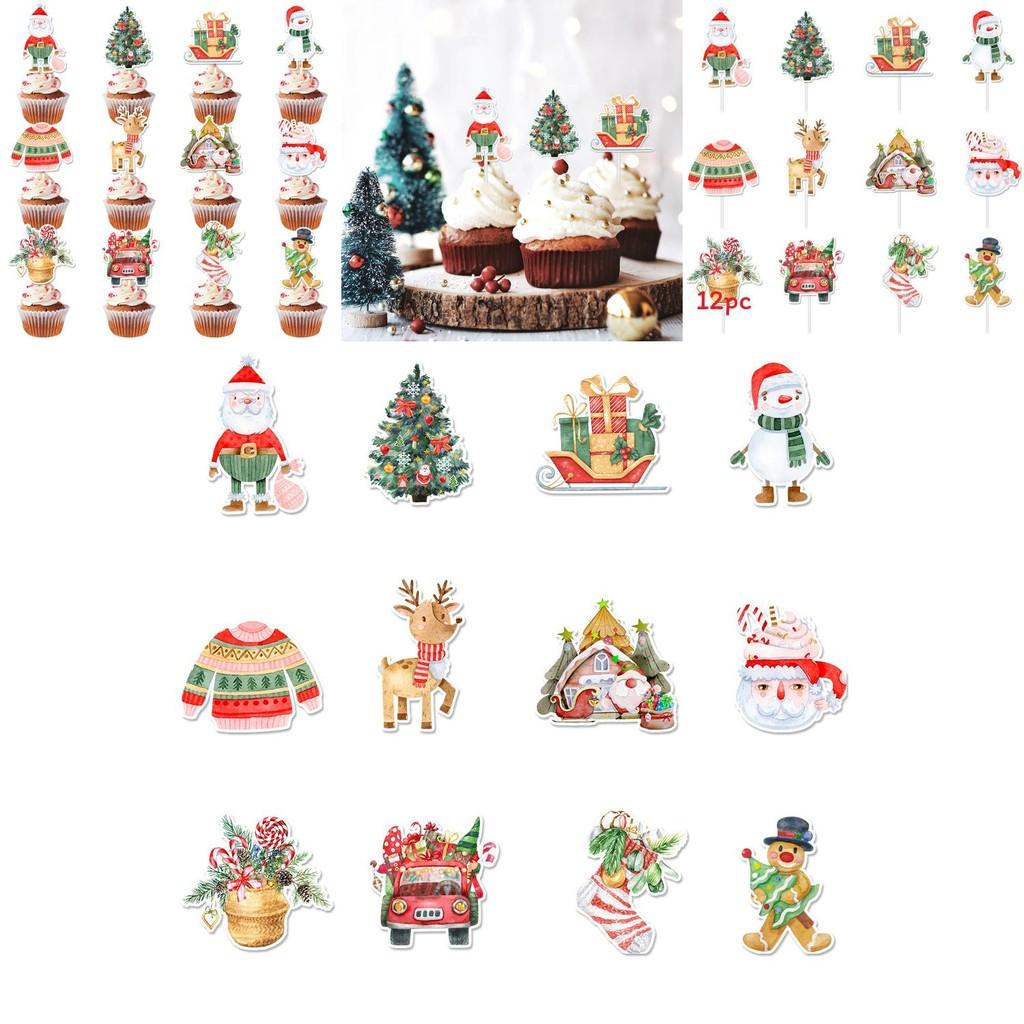 Christmas Cake Decoration Flags Set With Vintage Design For Holiday Parties