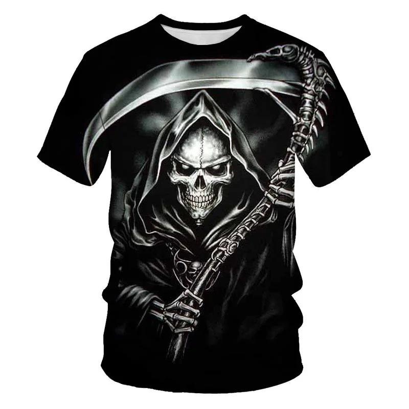 Death God Skull 3D Printed T-shirts Men's Casual Round Neck Short Sleeve T-shirts