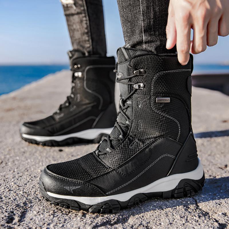 

2025New Winter Men s Boots Plush Warm Mid-Calf Boots Outdoor Non-slip Snow Boots Fashionable High Top Cotton Shoes for Men Botas 39