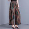 Women's Plus Size Cotton Silk Printed Wide Leg Pants, Elastic Waist Casual Summer Trousers (XL-5XL)