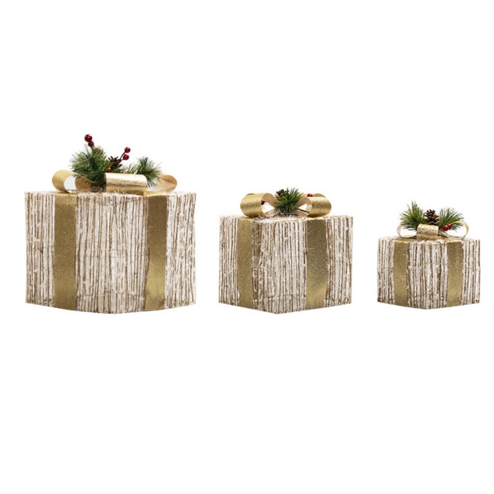 Set Of 3 Christmas Light Up Boxes Decoration Plastic Plush Decorative DIY Christmas Kit Festive & Party Supplies Decoration
