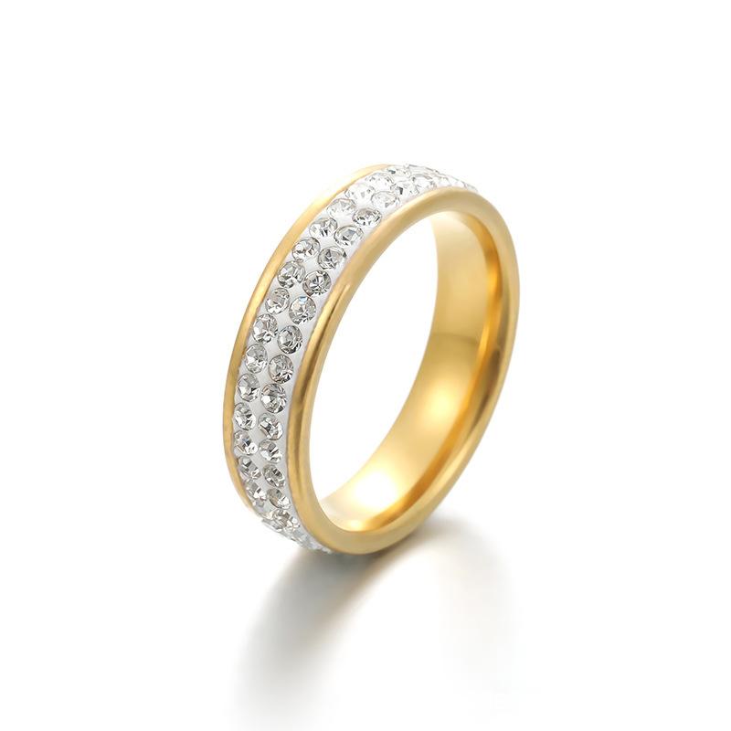 6mm Double Row Paved Diamond Ring Fashionable Minimalist Couple Band no. 6 золотой