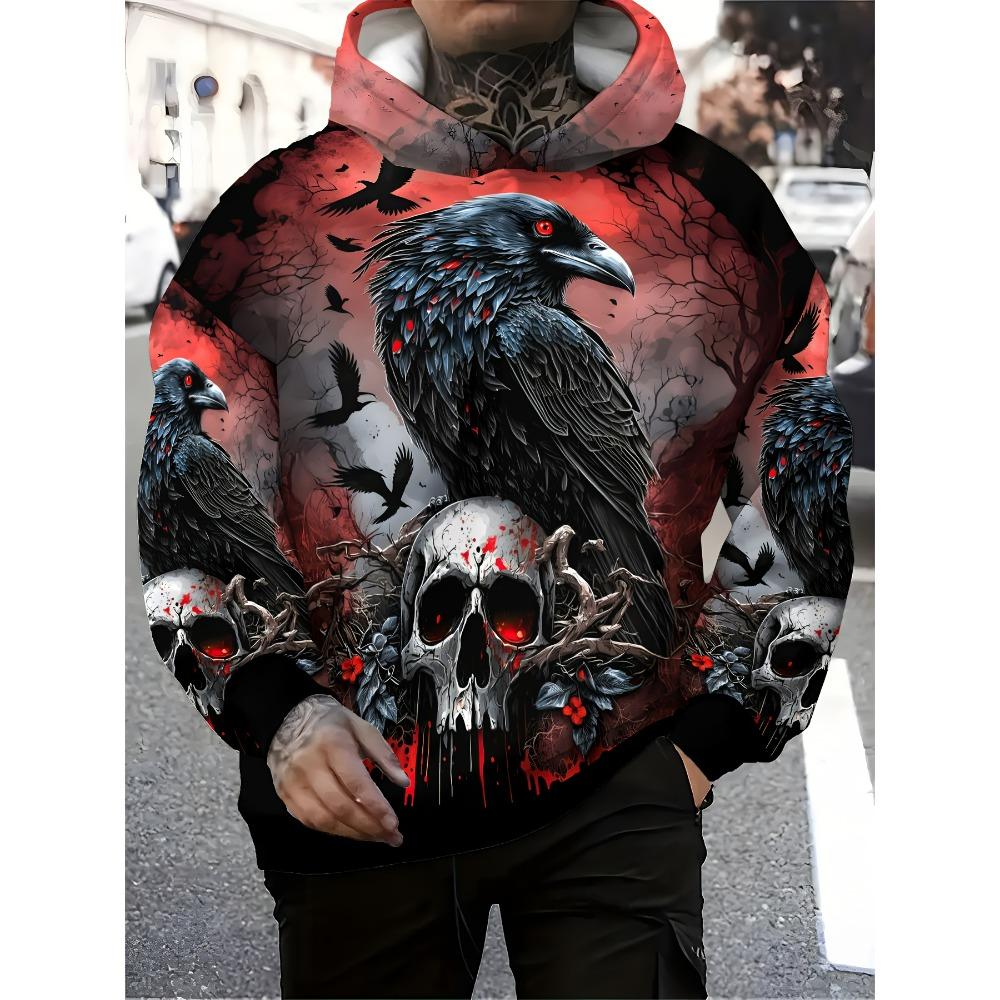 Gothic Skull Print Men's Hoodies Pullover Autumn Casual Clothes Women Tops Outdoor Street Sweatshirts