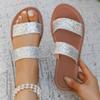 Women Slippers 2025 Summer New Sandals Flat Heel Slippers Bling Rhinestone Narrow Band Beach Shoes Casual Slides Women