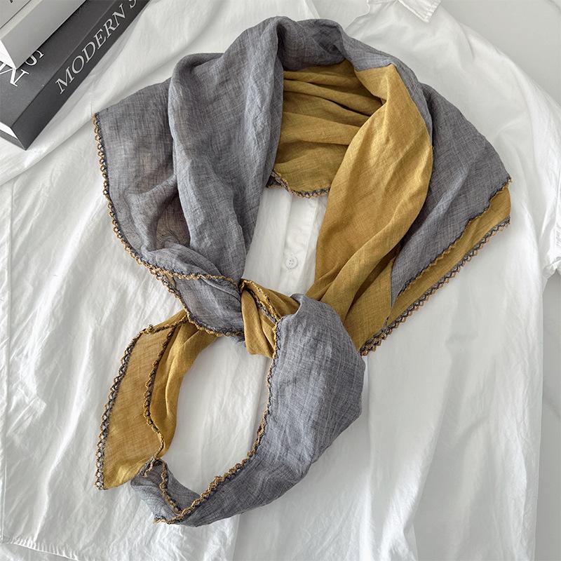 

Шарф в форме ромба из двухцветного сплайсированного хлопка и льна для женщин, универсальный длинный шарф, шарф темперамента 80*140cm