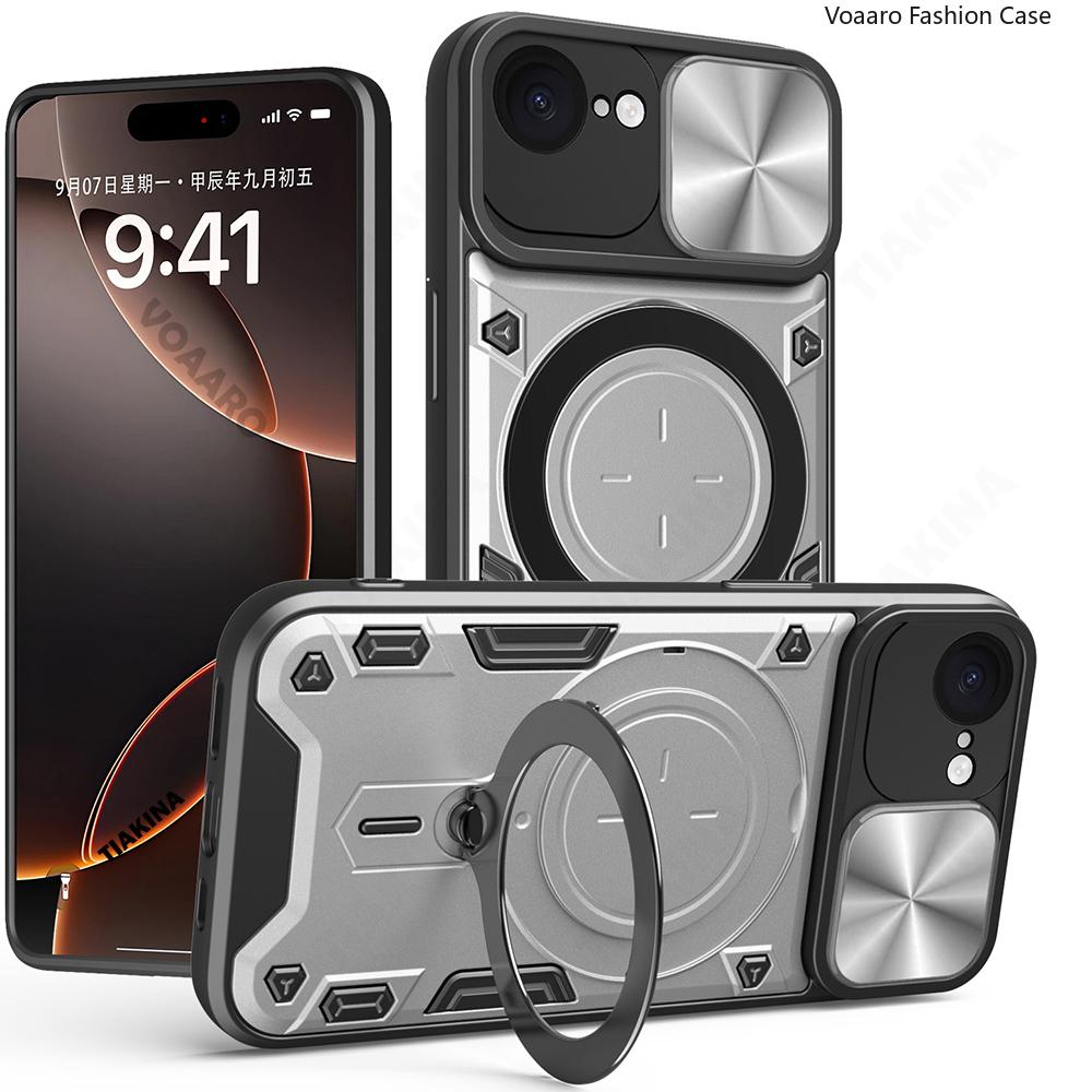 

Slide Lens Push Window Armor Funda for IPhone 16E Case for IPhone SE 2025 SE4 Case Magnetic Ring Stand Holder Cover for IPhone SE4 серебряный