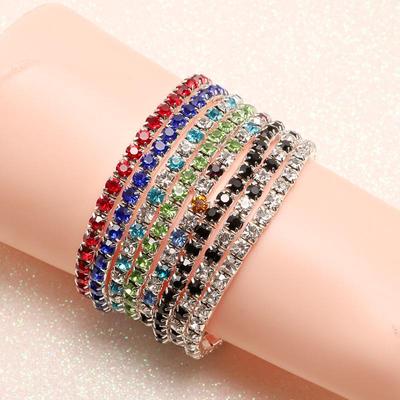 Bracciale elastico alla moda multicolore a diamante a fila singola per donna