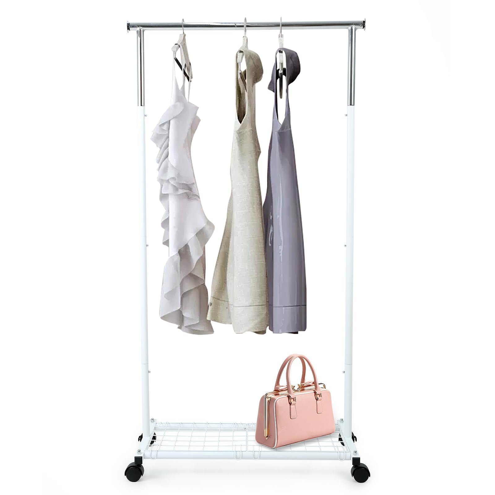 

HANKEY Вешалка Высота Внутренняя Одежда Ролики Белая Стойка, Одинарная, Сетка, Регулируемая, Сушилка, В комплекте, белый
