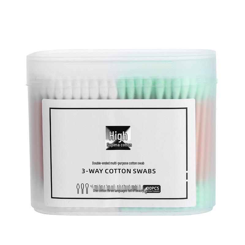 Two-Color Pointed Tip Cotton Swabs, 300-Count Box for Makeup Removal and Ear Cleaning, Ideal for Hotel and Household Use