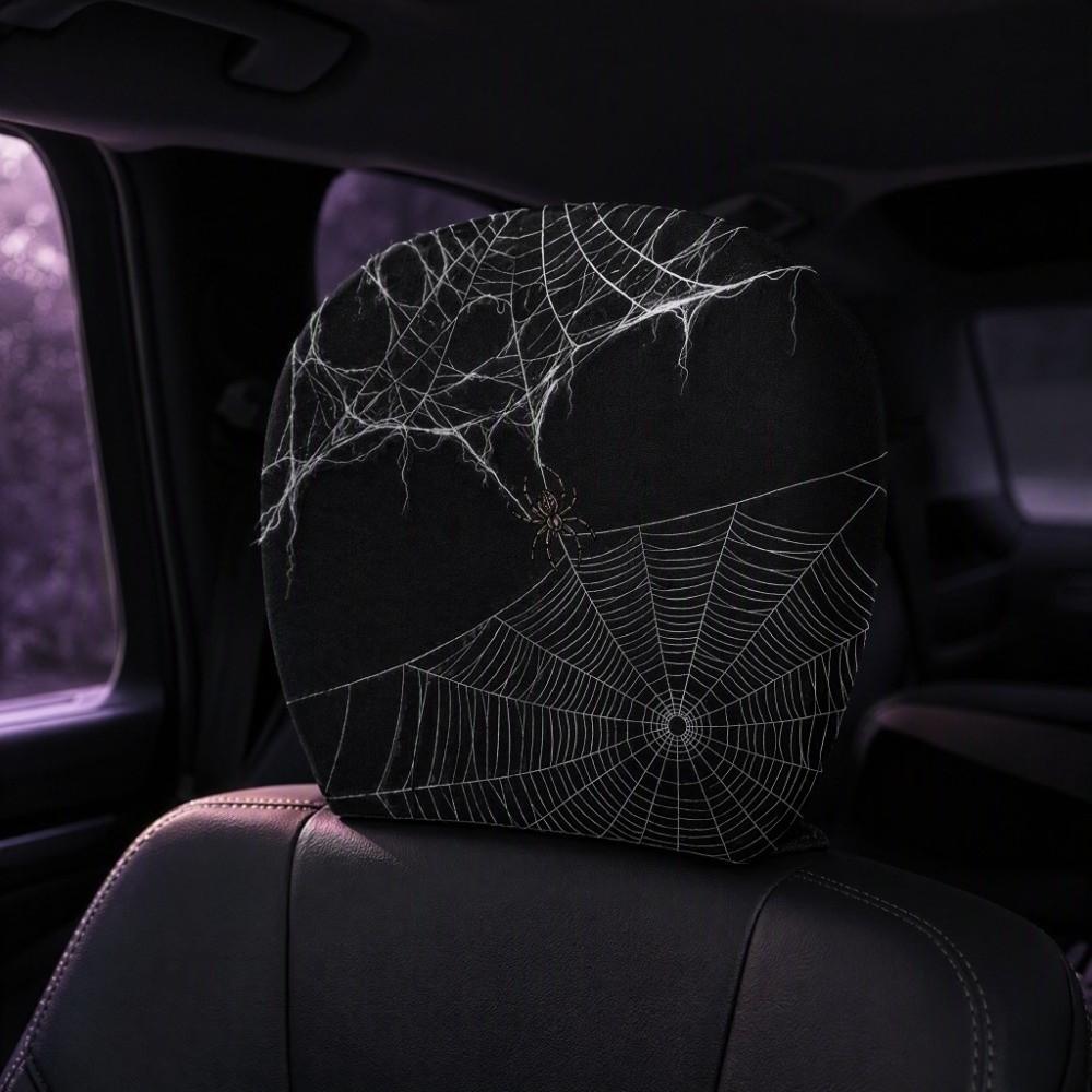 2PCS Cool Decorations Car Pillowcase Spider Web Car Seat Headcover Gift for Car Lover