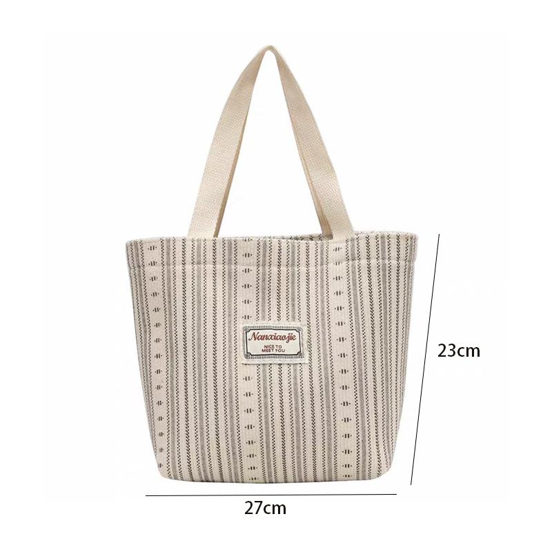 Ins Canvas Bag Women'S  Korean Style Casual Striped Handbag Large Capacity Class Commuting Shoulder Bag