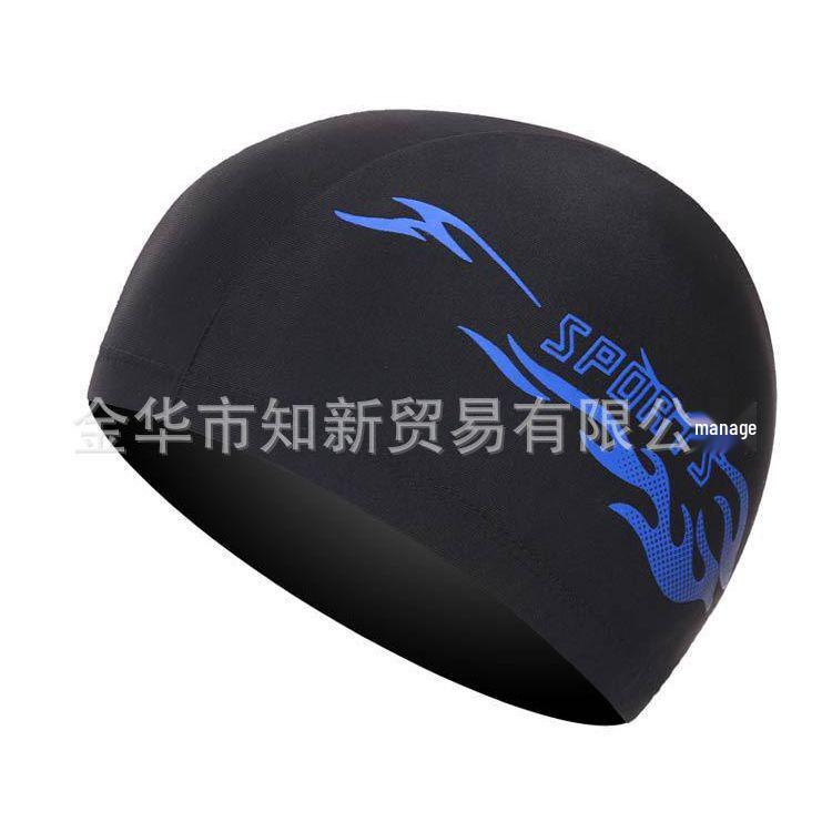 Adult Black Printed Fabric Swim Cap for Hot Springs