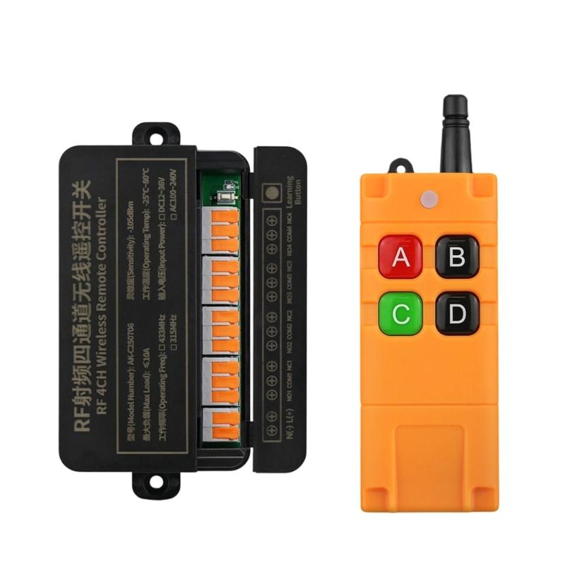 100-240V 10A 4 Channel Switcher RF Wireless Remote Control System Receiver Transmitter Home Fan Controller Outdoor жёлтый