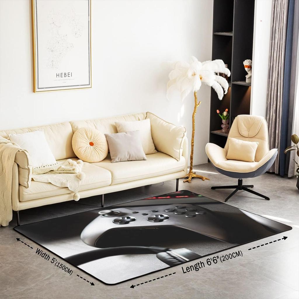 Gaming Controller Rug - Washable Video Game Carpet for Bedroom & Living Room, Black Gamer Floor Mat, Boys Game Room Decor