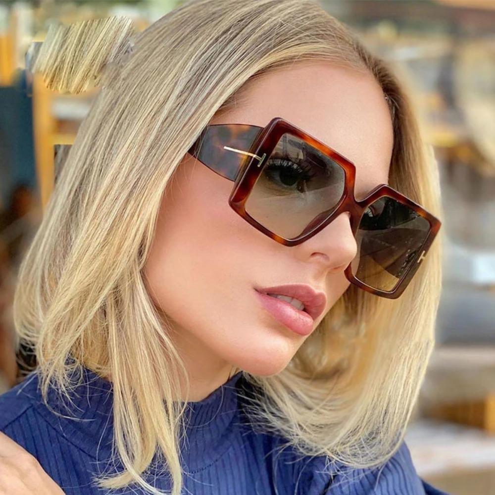 Occhiali da sole quadrati oversize classici da donna, nuovi occhiali da sole alla moda leopardati neri, occhiali da sole femminili sfumati vintage grandi tonalità UV400