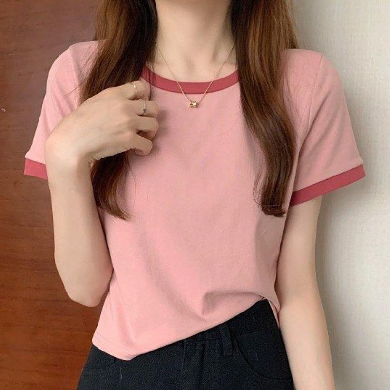GMXIA Colorful O-neck Short Sleeve T-shirt Women's Summer Bottoming Shirt Slim Short Tops