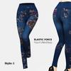 Women Printed Tight-fitting Super Stretch Leggings High Waist Outer Wear Sexy Close-fitting Imitated Denim Jean Leggings(Suitable for Weight 40-85kg)