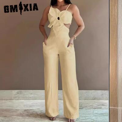Women's Fashion Casual Solid Color Print Summer Spring Sleeveless Suspenders Trousers Jumpsuits & Rompers