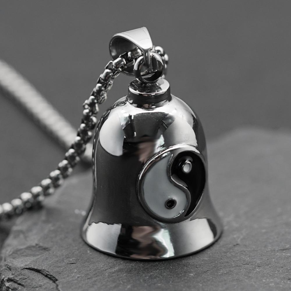 Stainless Steel Viking Motorcycle Pendant Gothic Punk Biker Jewelry for Men with Exorcism Bell