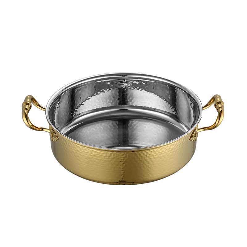Golden Maple Leaf 304 Stainless Steel Hot Pot with Lid, Hammer Pattern, Three-Layer, Large Capacity, Universal Design, Clear Soup Divider.