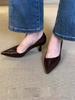 Cowhide Version~ Black High Heels Women's Cat Heel 2025 New French Pointed Middle Heel Single Shoes Professional Shallow Mouth Women's Shoes