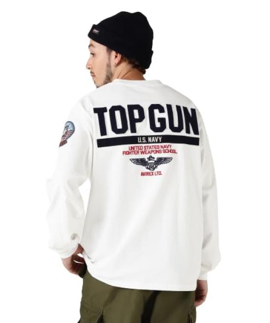 AVIREX Long Sleeve Top Gun White T-Shirt, Men's, XL, 030,