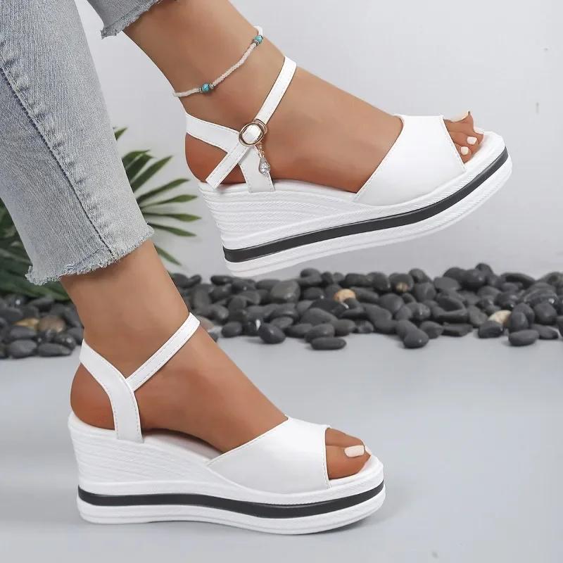 2025 High Heel Sandals Girls Summer New Platform Open Toe Wedges Heel White Sandals Hot Wedges Light Shoes for Ladies