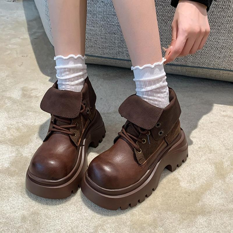 Winter Platform Thick Heel Women Short Boots Fashion Lace Up Shoes Street Style Banquet Party Motorcycle Botas Mujer